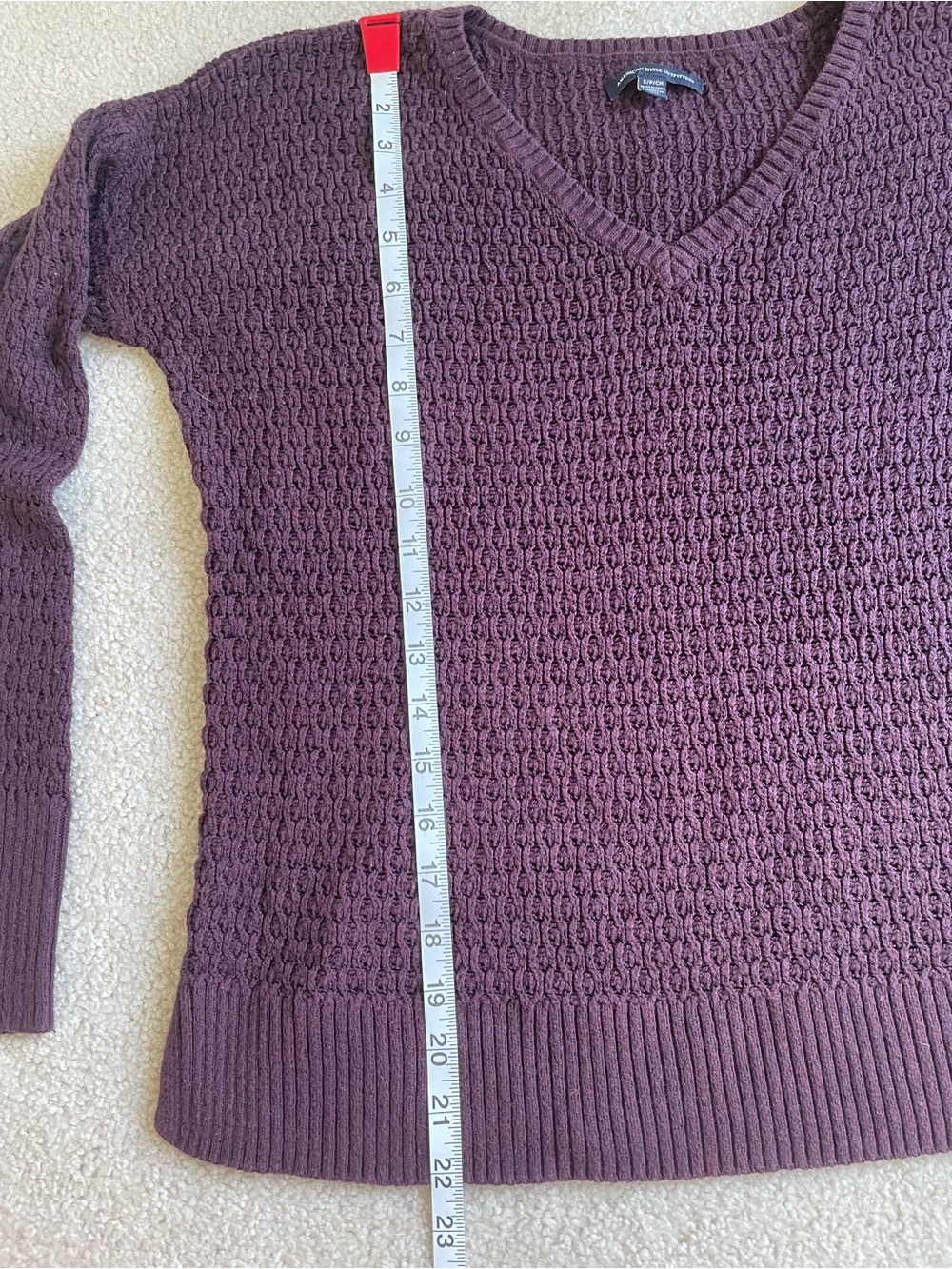 American Eagle Burgundy Purple V-Neck Waffle Knit Sweater Size S - Picture 9 of 9